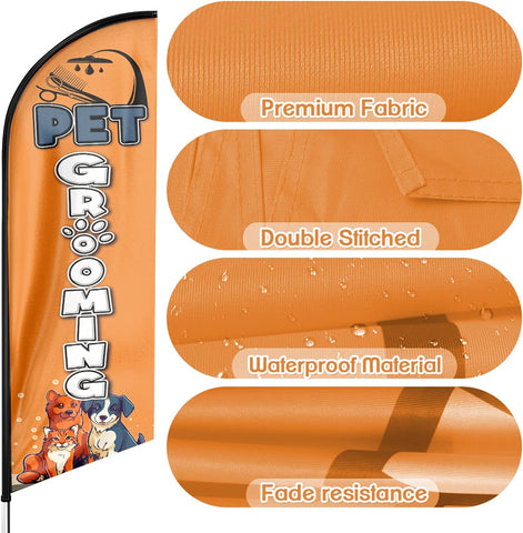 Pet Grooming Feather Flag: Advertising Banner for Pet Grooming Business (8ft)