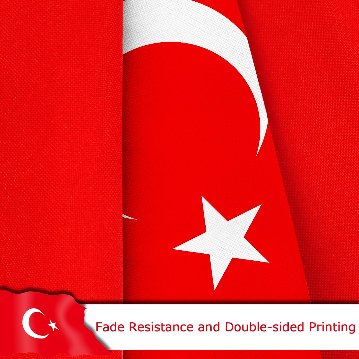 Turkey Turkish Flag for Outside, 400D Heavy Duty Polyester, Double-Sided Printing, Quadruple Stitched Fly Hem, Fade Resistant, 2 Brass Grommets