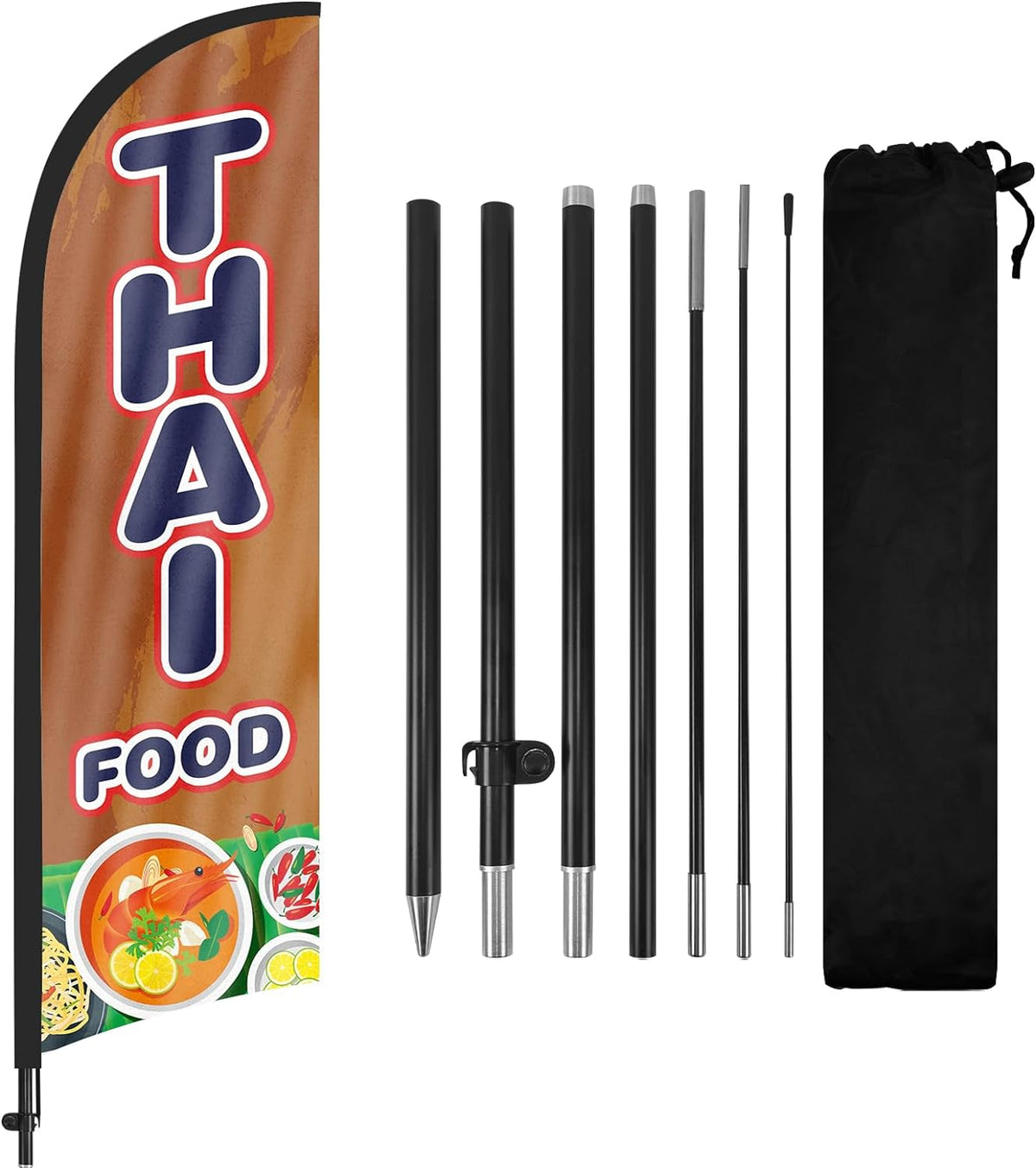 8ft Thai Food Feather Flag Kit - Advertising Banner with Pole and Stake