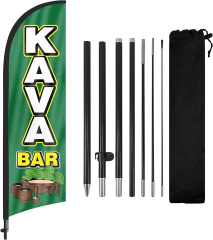 8ft Kava Bar Feather Flag Kit - Advertising Banner with Pole and Stake