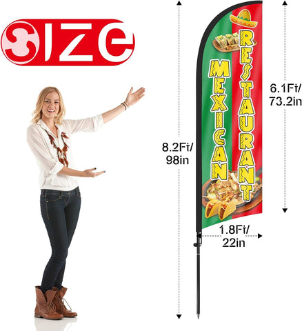 8ft Mexican Restaurant Feather Flag Kit - Advertising Banner with Pole and Stake
