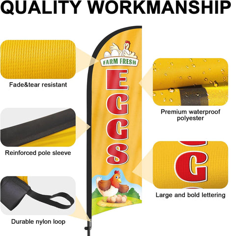 8ft Farm Fresh Eggs Feather Flag Kit - Advertising Banner with Pole and Stake