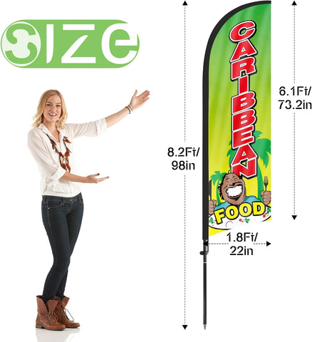 8ft Caribbean Food Feather Flag Kit - Advertising Banner with Pole and Stake