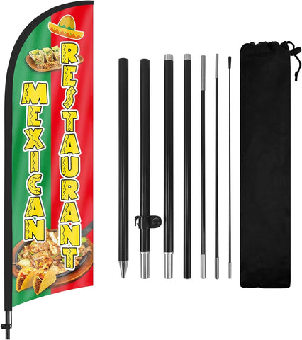 8ft Mexican Restaurant Feather Flag Kit - Advertising Banner with Pole and Stake