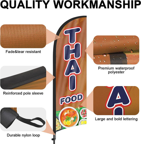 8ft Thai Food Feather Flag Kit - Advertising Banner with Pole and Stake