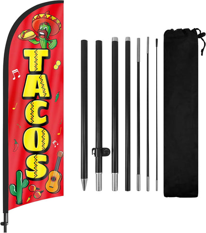 8ft Tacos Feather Flag Kit - Advertising Banner with Pole and Stake