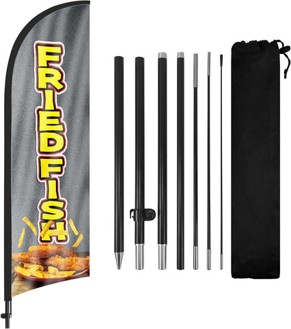 8ft Fried Fish Feather Flag Kit - Advertising Banner with Pole and Stake