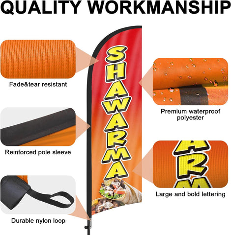 8ft Shawarma Feather Flag Kit - Advertising Banner with Pole and Stake