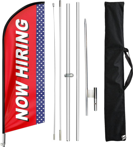 Now Hiring Feather Flag: Advertising Banner for Now Hiring Business (11ft, Red)