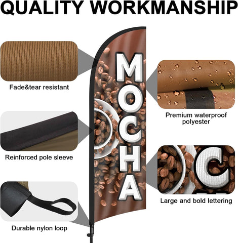 8ft Mocha Feather Flag Kit - Advertising Banner with Pole and Stake