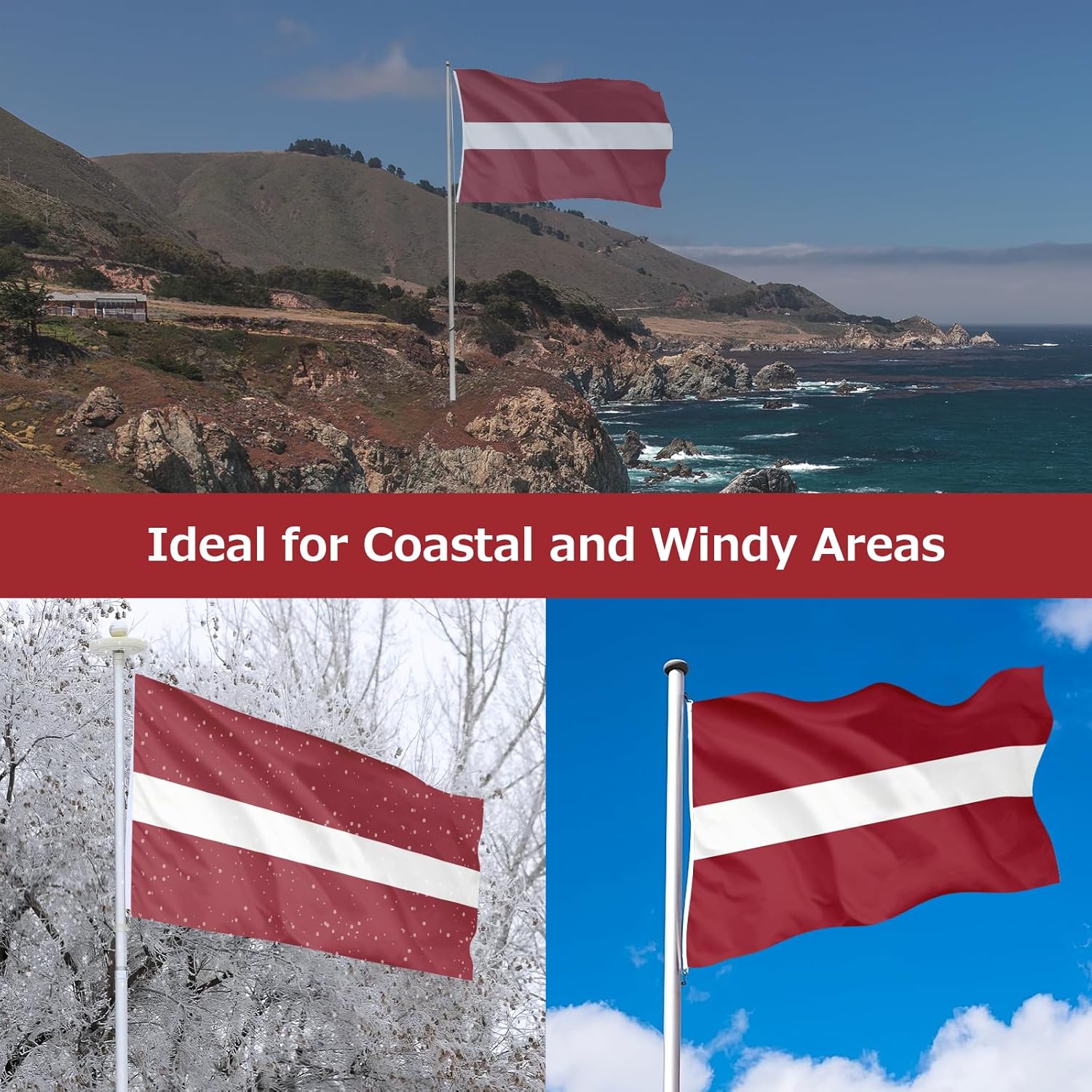 Latvia Latvian Flag for Outside, 400D Heavy Duty Polyester, Double-Sided Printing, Quadruple Stitched Fly Hem, Fade Resistant, 2 Brass Grommets