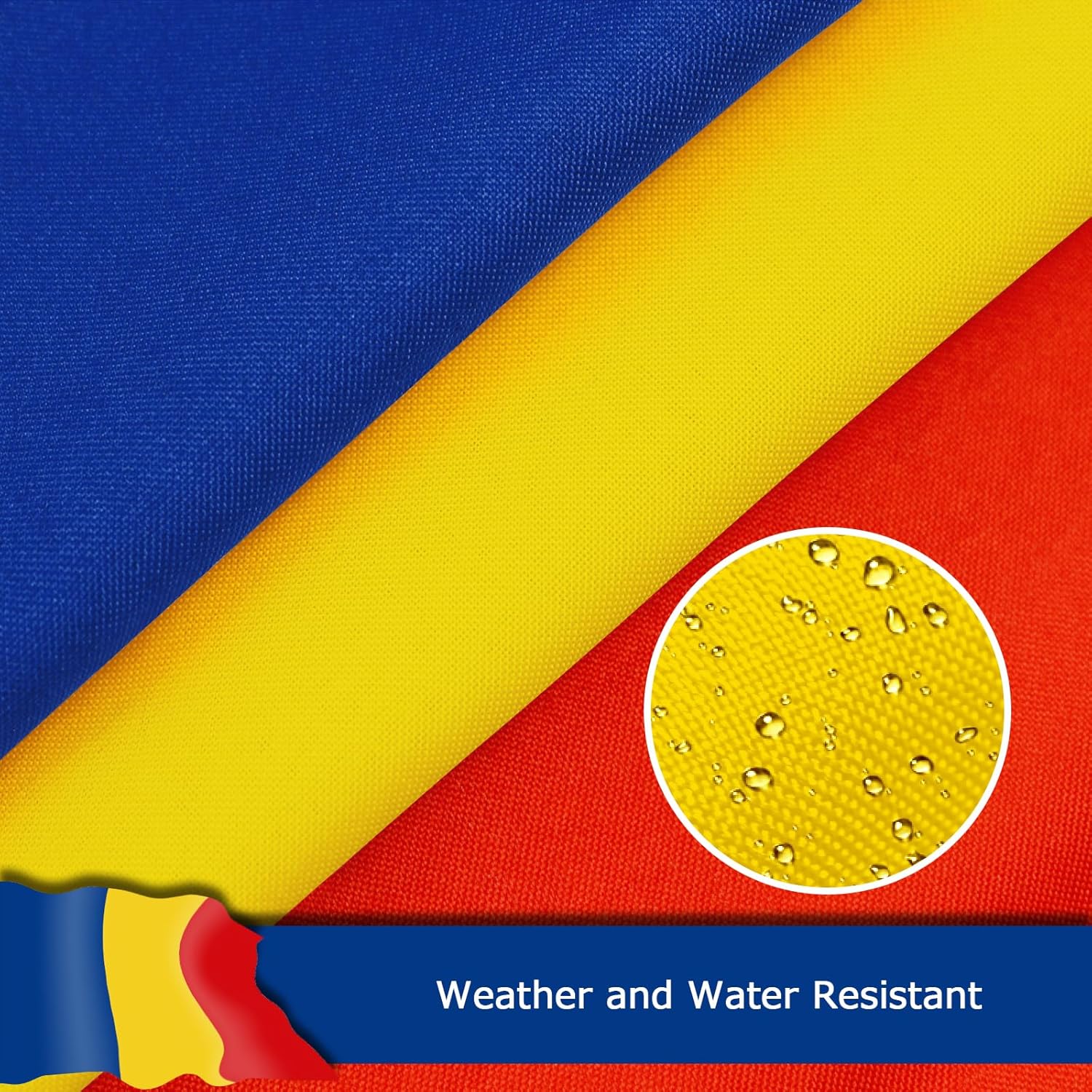 Romania Romanian Flag for Outside, 400D Heavy Duty Polyester, Double-Sided Printing, Quadruple Stitched Fly Hem, Fade Resistant, 2 Brass Grommets