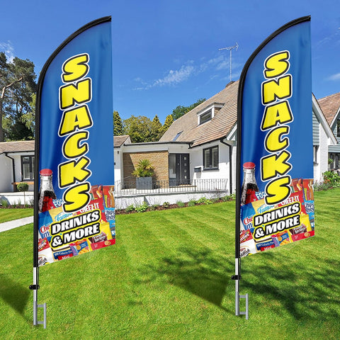 Snack Sign - 11ft Feather Flag Kit for Advertising with Pole and Stake