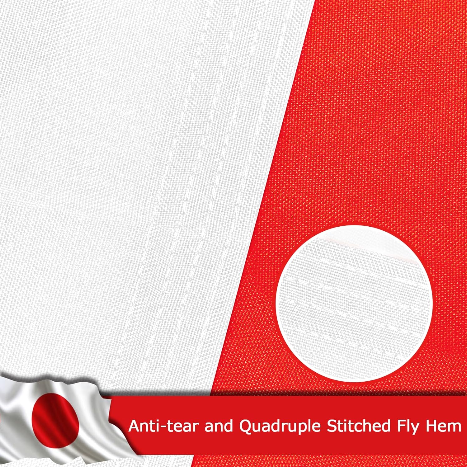 Japan Japanese Flag for Outside, 400D Heavy Duty Polyester, Double-Sided Printing, Quadruple Stitched Fly Hem, Fade Resistant, 2 Brass Grommets