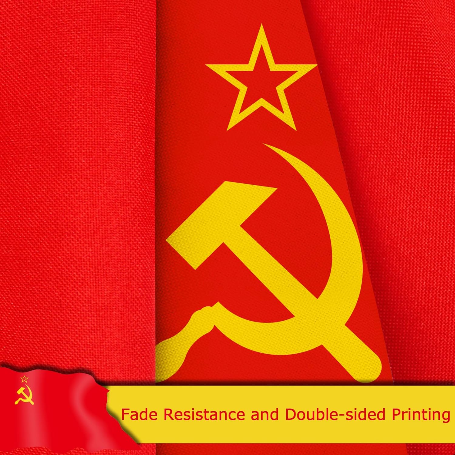 Union of Soviet Socialist Republics USSR Flag for Outside, 400D Heavy Duty Polyester, Double-Sided Printing, Quadruple Stitched Fly Hem, Fade Resistant, 2 Brass Grommets