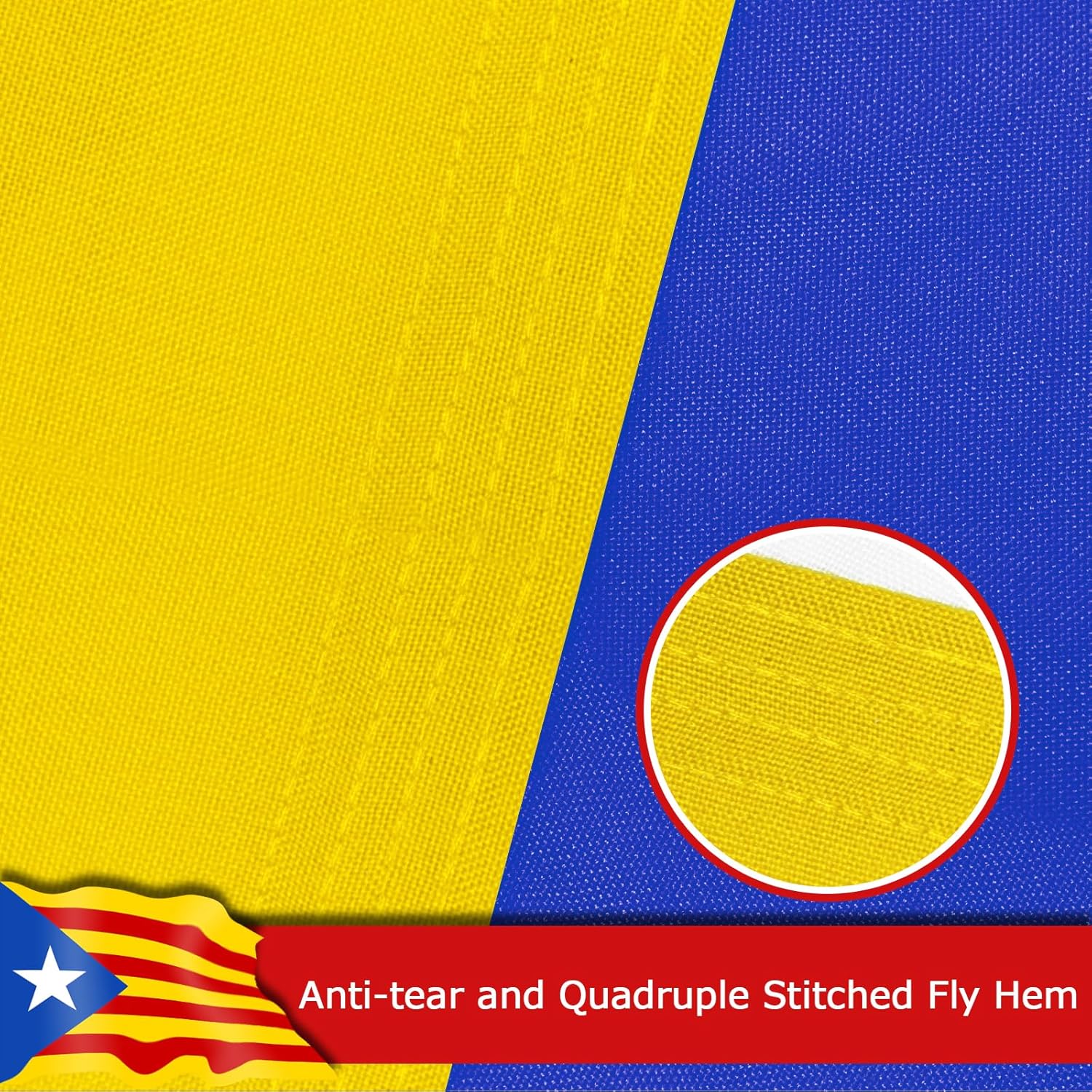 Blue Estelada Catalan Flag for Outside, 400D Heavy Duty Polyester, Double-Sided Printing, Quadruple Stitched Fly Hem, Fade Resistant, 2 Brass Grommets