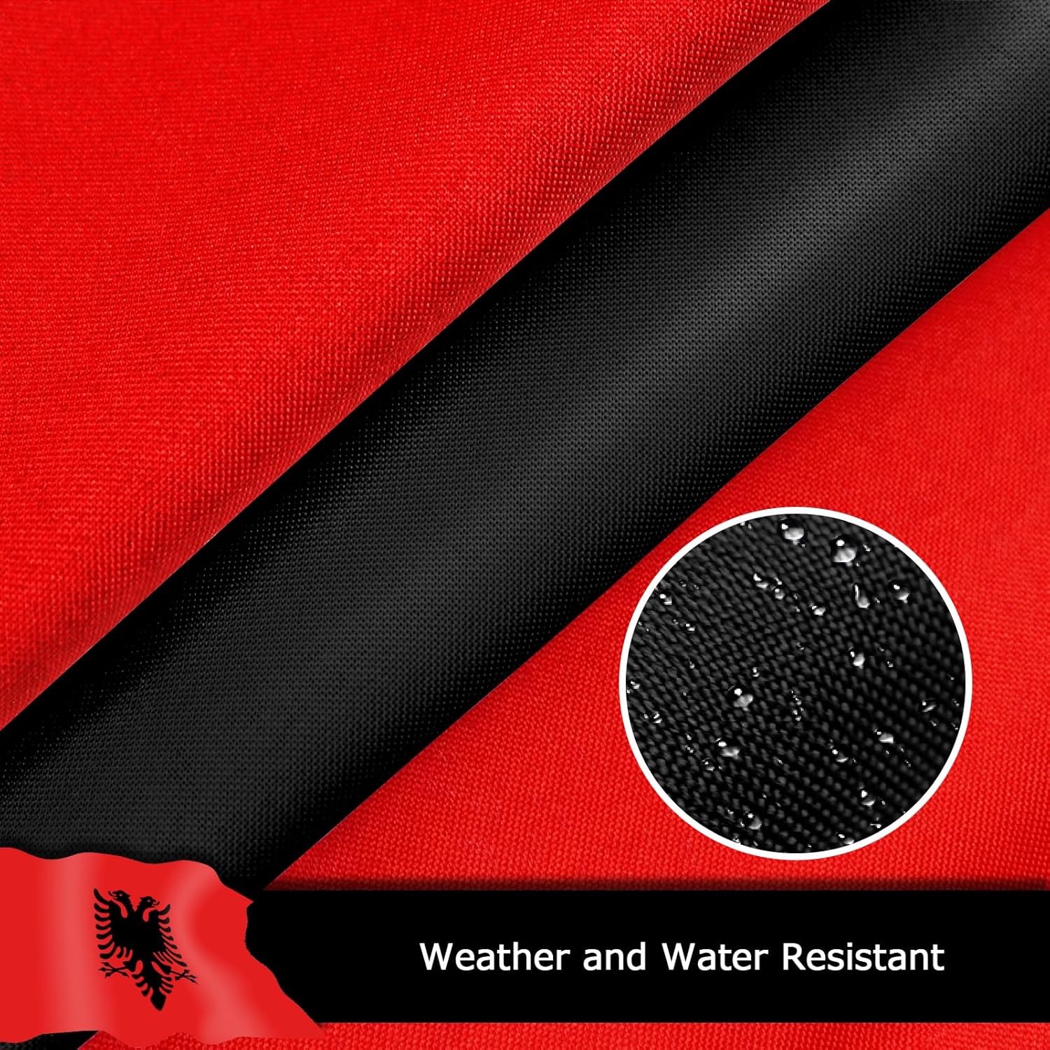 Albania Albanian Flag for Outside, 400D Heavy Duty Polyester, Double-Sided Printing, Quadruple Stitched Fly Hem, Fade Resistant, 2 Brass Grommets