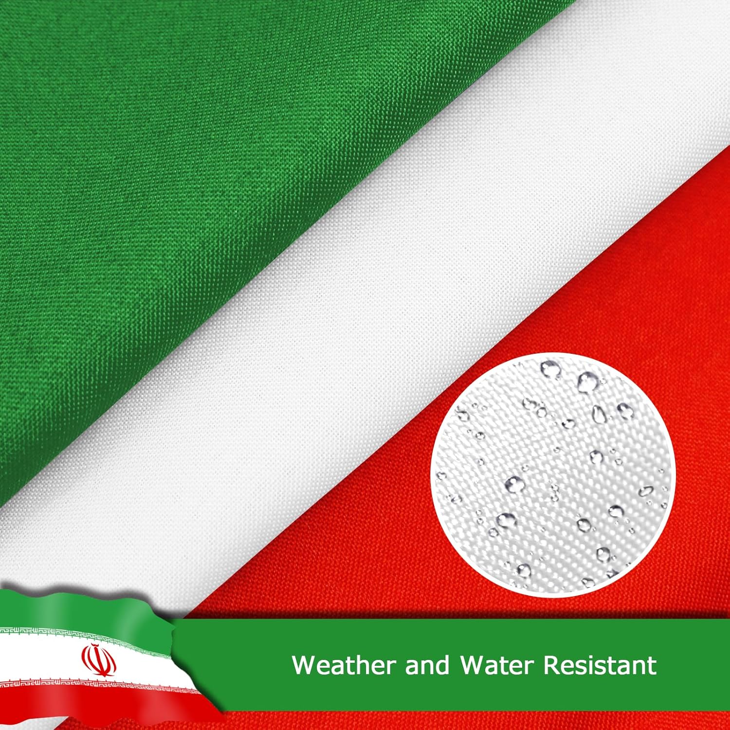Iran Iranian Flag for Outside, 400D Heavy Duty Polyester, Double-Sided Printing, Quadruple Stitched Fly Hem, Fade Resistant, 2 Brass Grommets