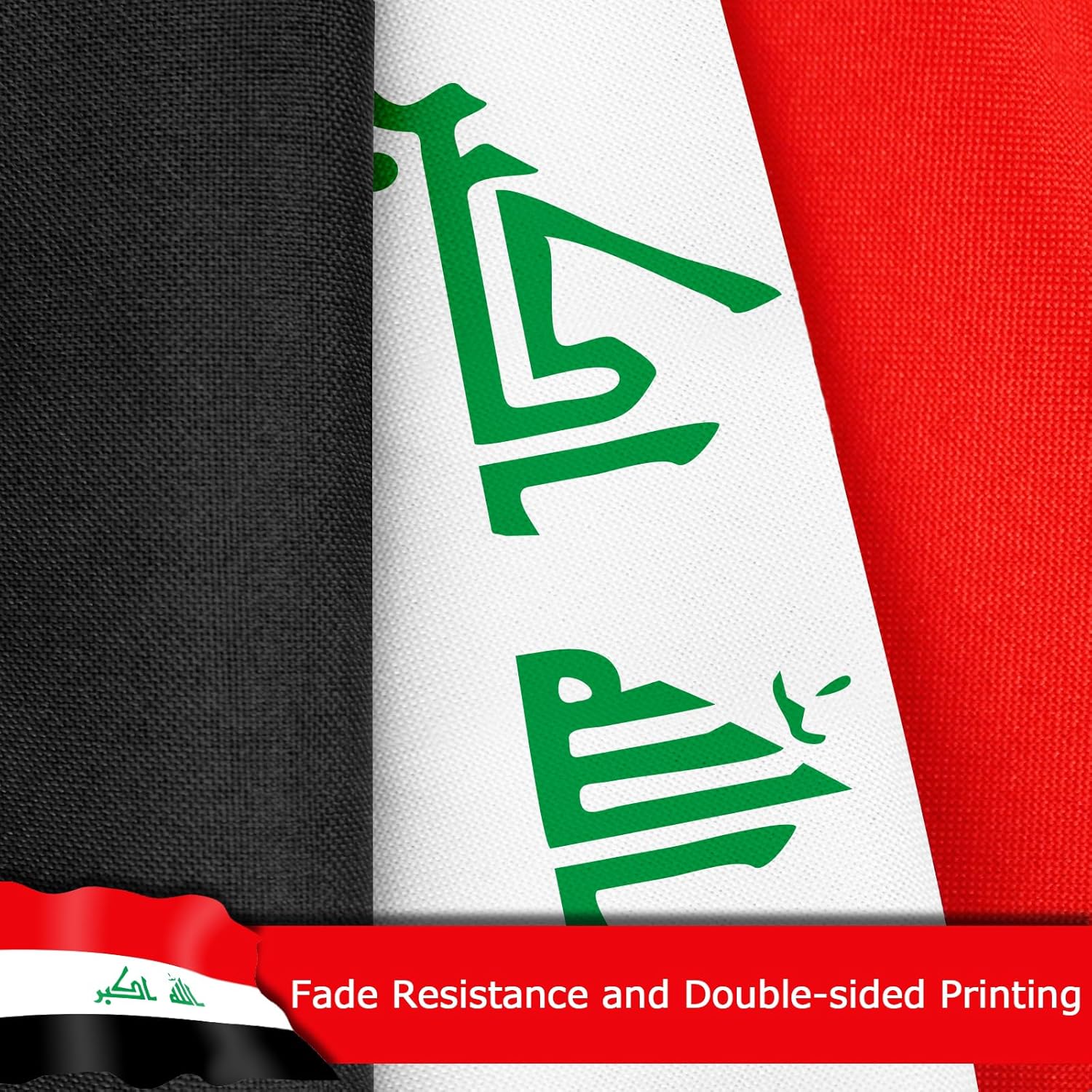 Iraq Iraqi Flag for Outside, 400D Heavy Duty Polyester, Double-Sided Printing, Quadruple Stitched Fly Hem, Fade Resistant, 2 Brass Grommets