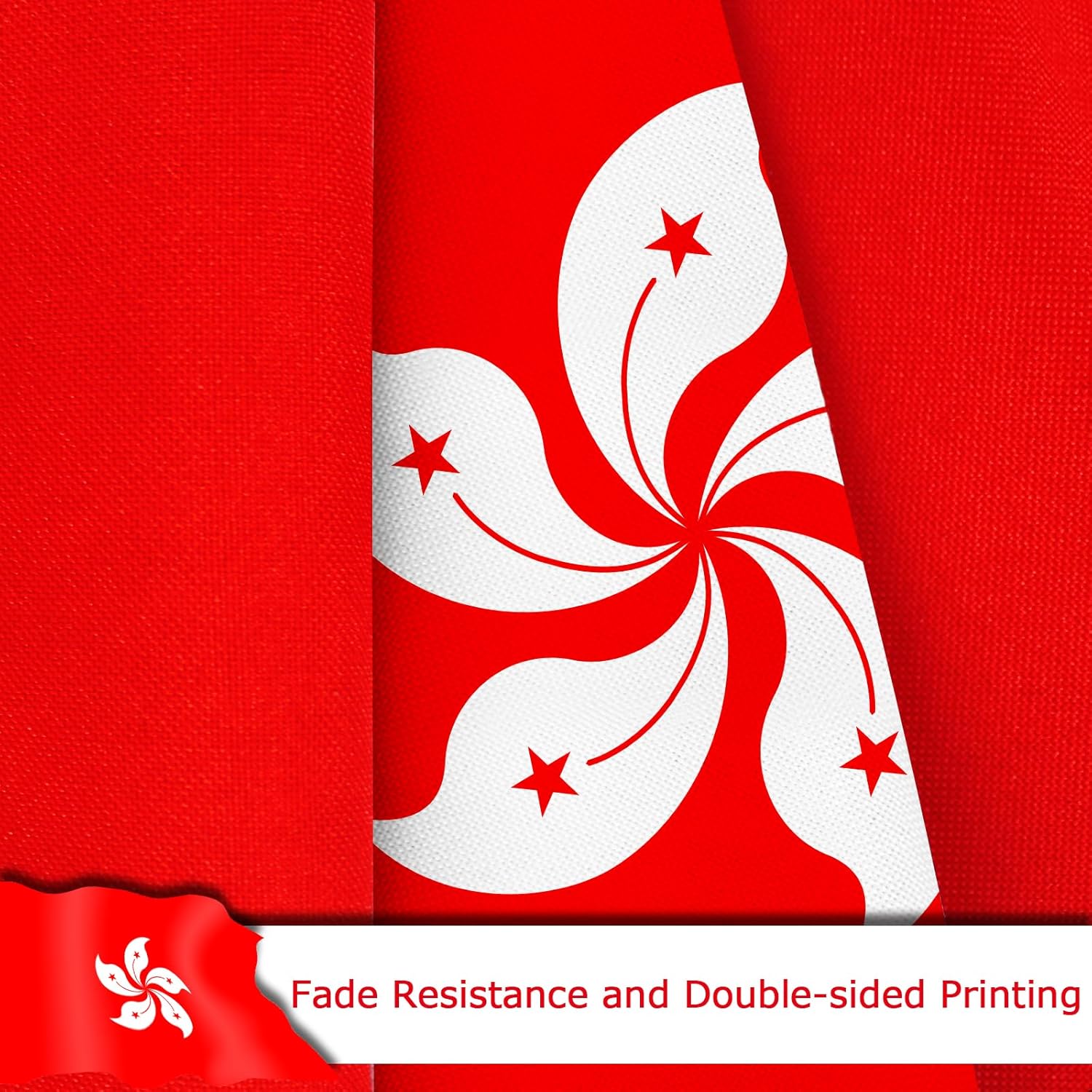 Hong Kong Hong Konger Flag for Outside, 400D Heavy Duty Polyester, Double-Sided Printing, Quadruple Stitched Fly Hem, Fade Resistant, 2 Brass Grommets