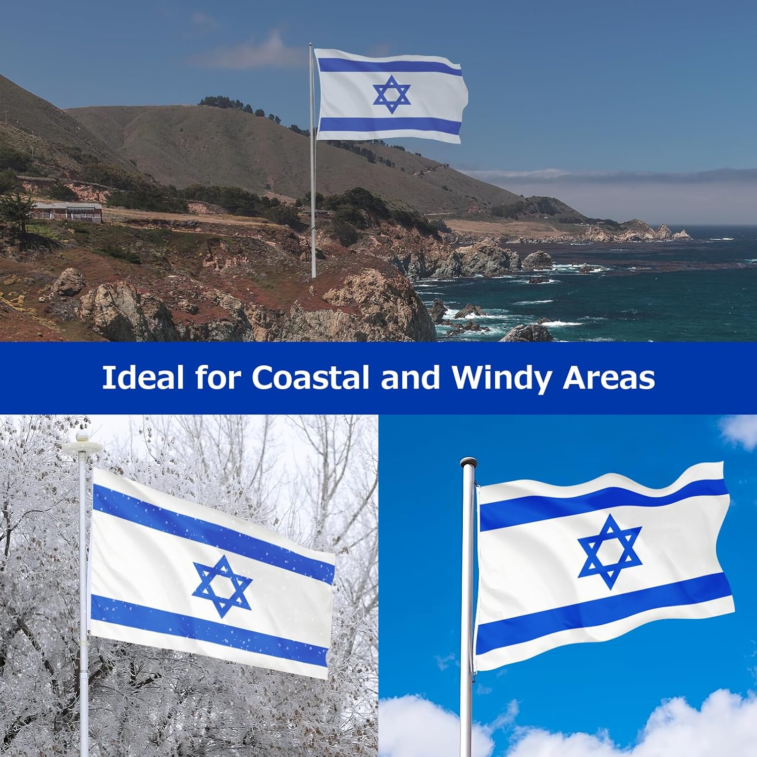 Israel Israeli Flag for Outside, 400D Heavy Duty Polyester, Double-Sided Printing, Quadruple Stitched Fly Hem, Fade Resistant, 2 Brass Grommets