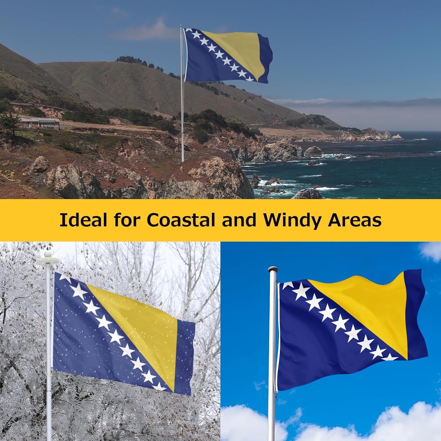 Bosnia and Herzegovina Flag for Outside, 400D Heavy Duty Polyester, Double-Sided Printing, Quadruple Stitched Fly Hem, Fade Resistant, 2 Brass Grommets