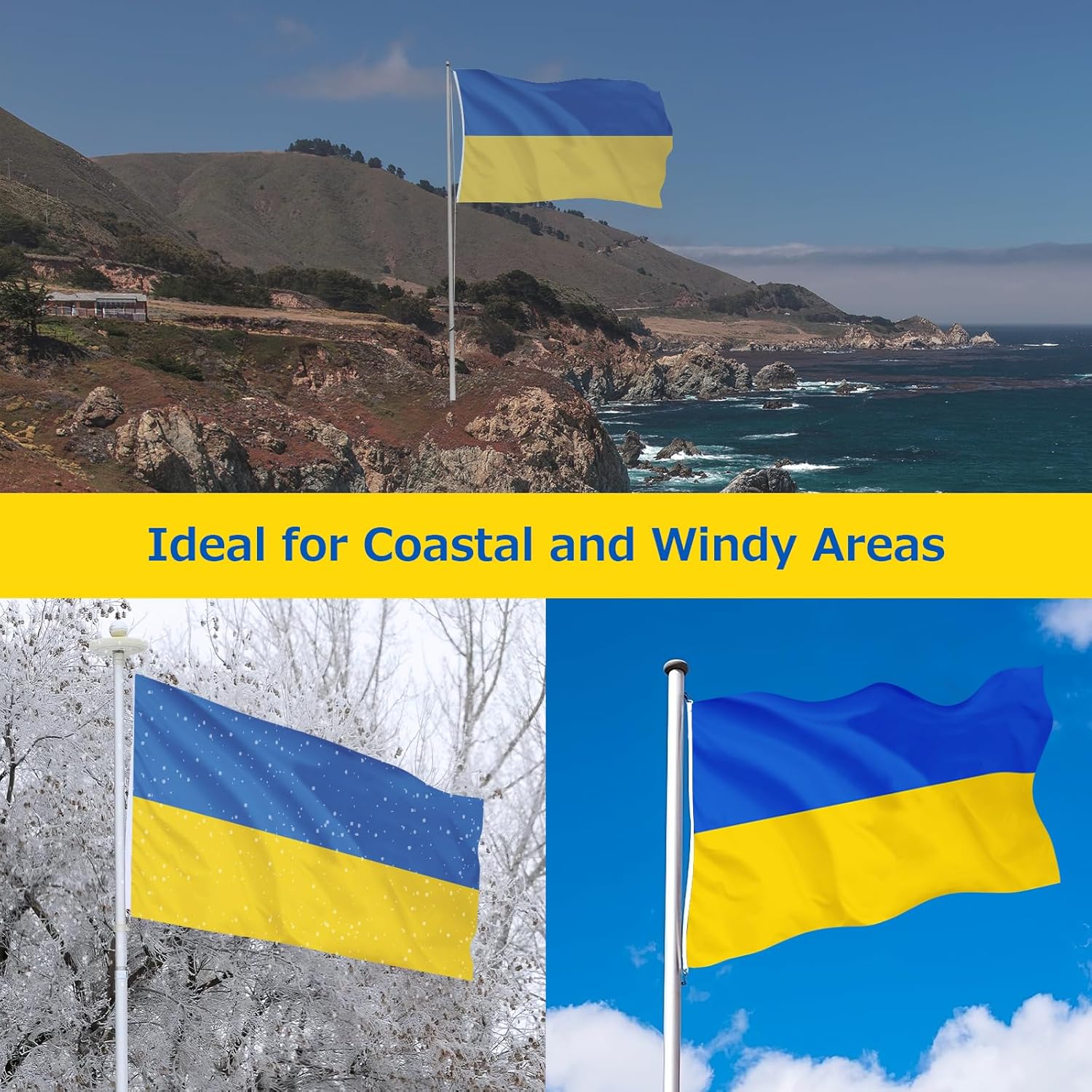 Ukraine Ukrainian Flag for Outside, 400D Heavy Duty Polyester, Double-Sided Printing, Quadruple Stitched Fly Hem, Fade Resistant, 2 Brass Grommets