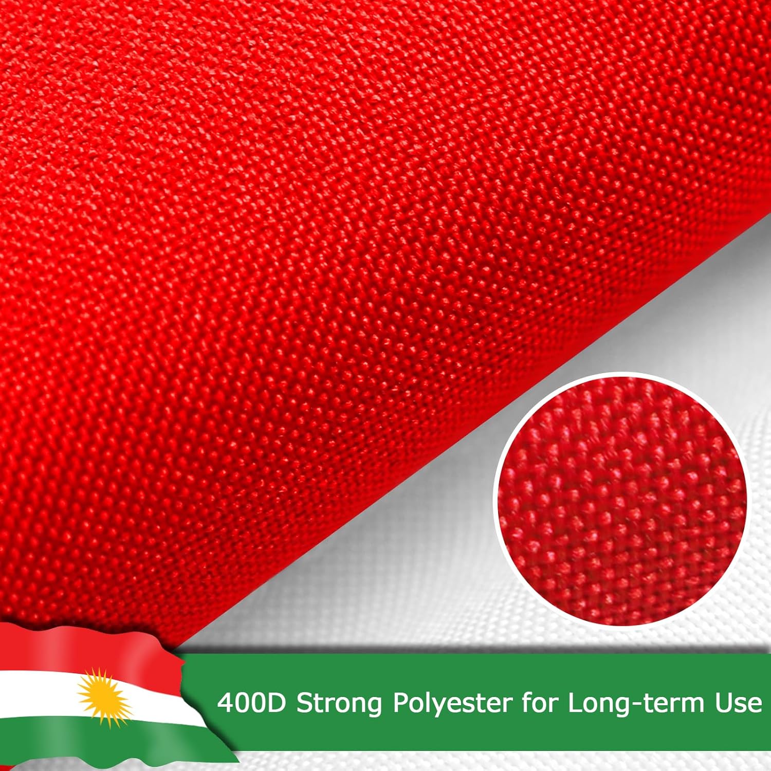 Kurdistan Region Flag for Outside, 400D Heavy Duty Polyester, Double-Sided Printing, Quadruple Stitched Fly Hem, Fade Resistant, 2 Brass Grommets