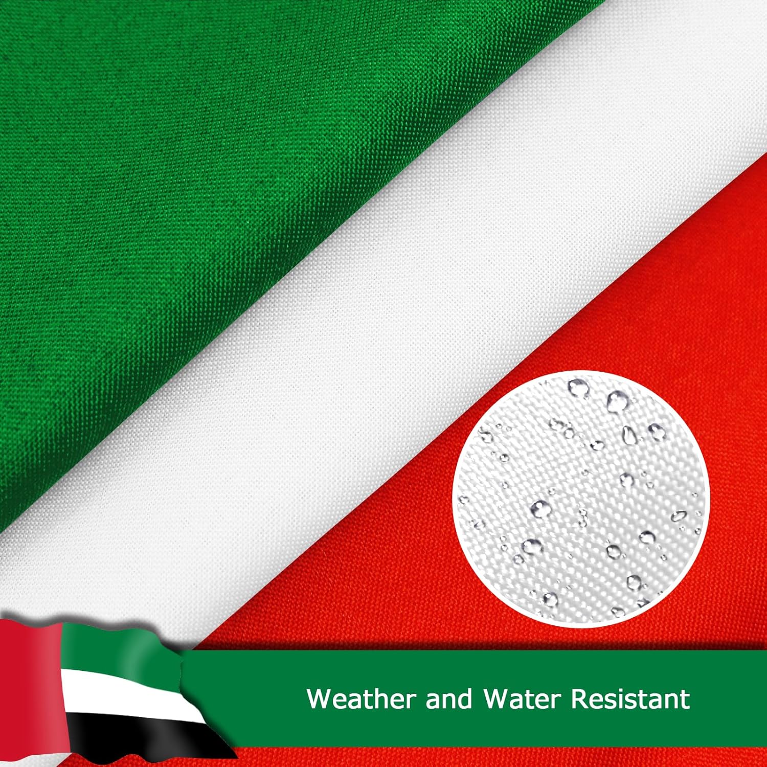 United Arab Emirates Emirati Flag for Outside, 400D Heavy Duty Polyester, Double-Sided Printing, Quadruple Stitched Fly Hem, Fade Resistant, 2 Brass Grommets