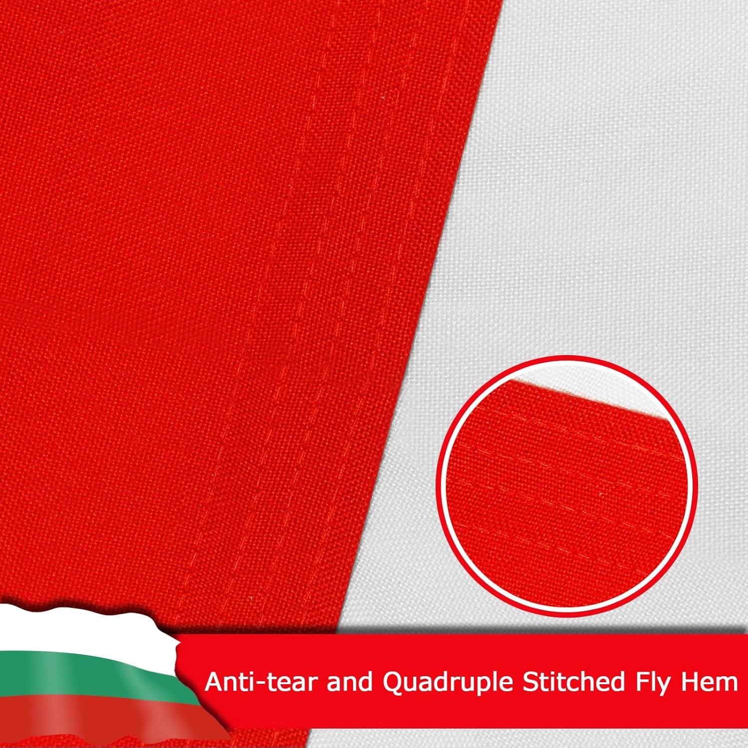 Bulgaria Flag for Outside, 400D Heavy Duty Polyester, Double-Sided Printing, Quadruple Stitched Fly Hem, Fade Resistant, 2 Brass Grommets