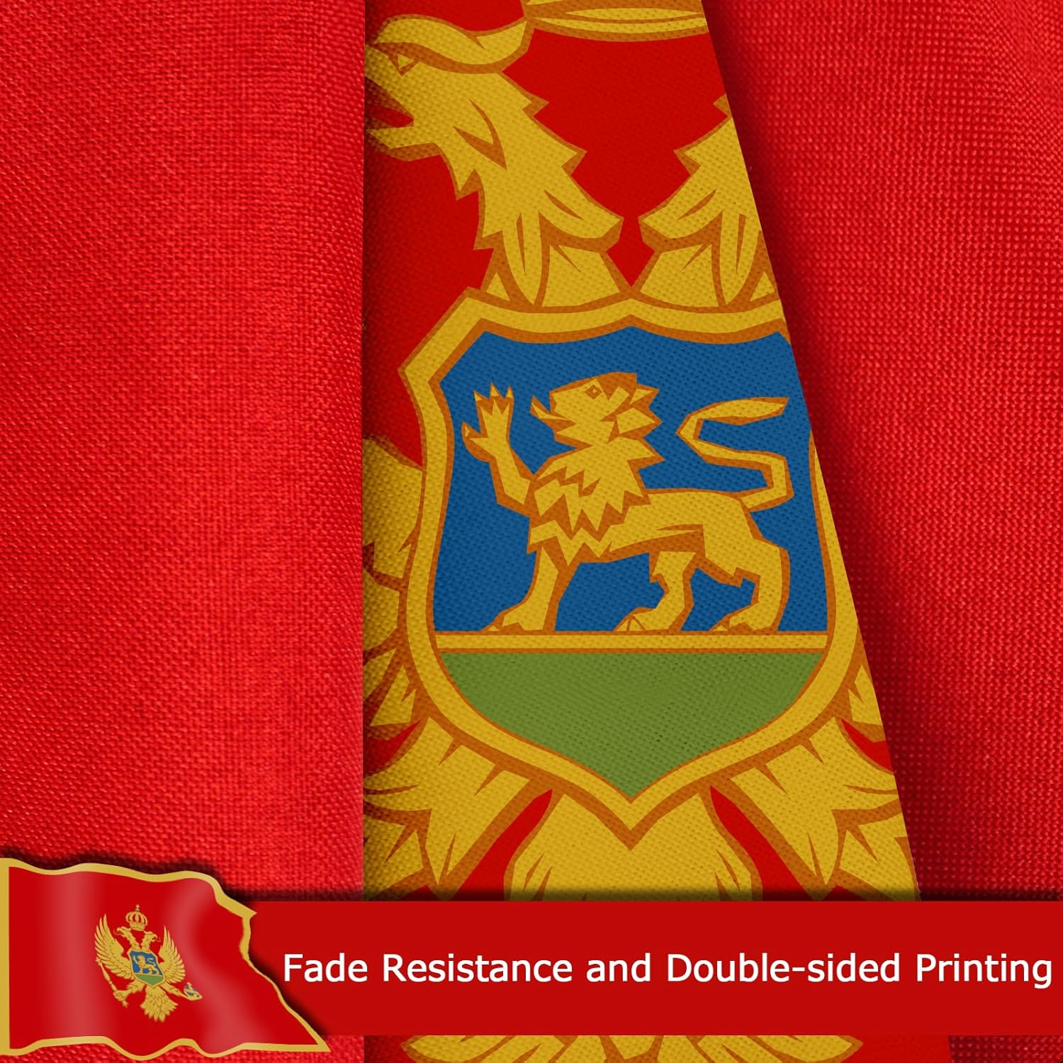 Montenegro Montenegrin Flag for Outside, 400D Heavy Duty Polyester, Double-Sided Printing, Quadruple Stitched Fly Hem, Fade Resistant, 2 Brass Grommets