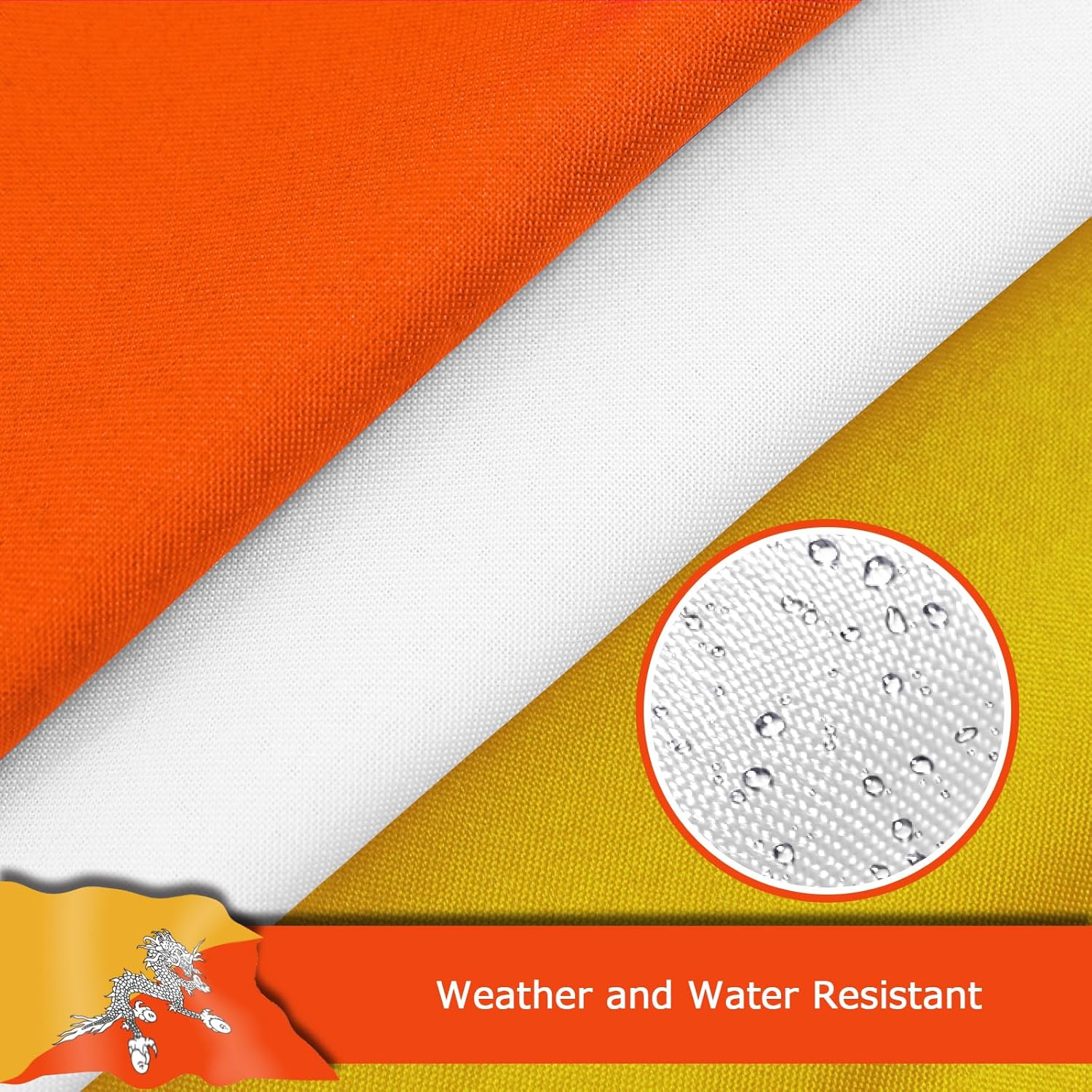 Bhutan Bhutanese Flag for Outside, 400D Heavy Duty Polyester, Double-Sided Printing, Quadruple Stitched Fly Hem, Fade Resistant, 2 Brass Grommets