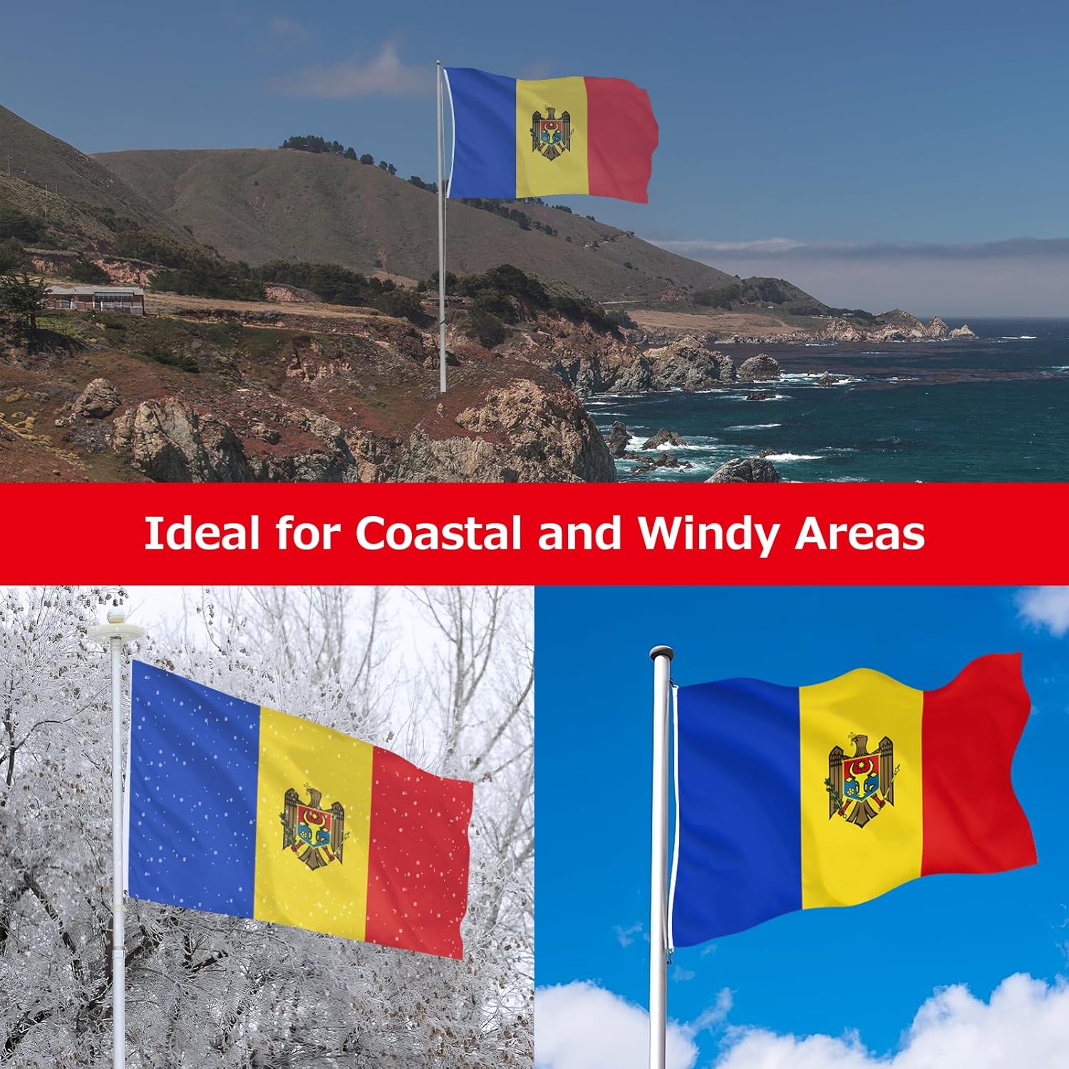 Moldova Moldovan Flag for Outside, 400D Heavy Duty Polyester, Double-Sided Printing, Quadruple Stitched Fly Hem, Fade Resistant, 2 Brass Grommets