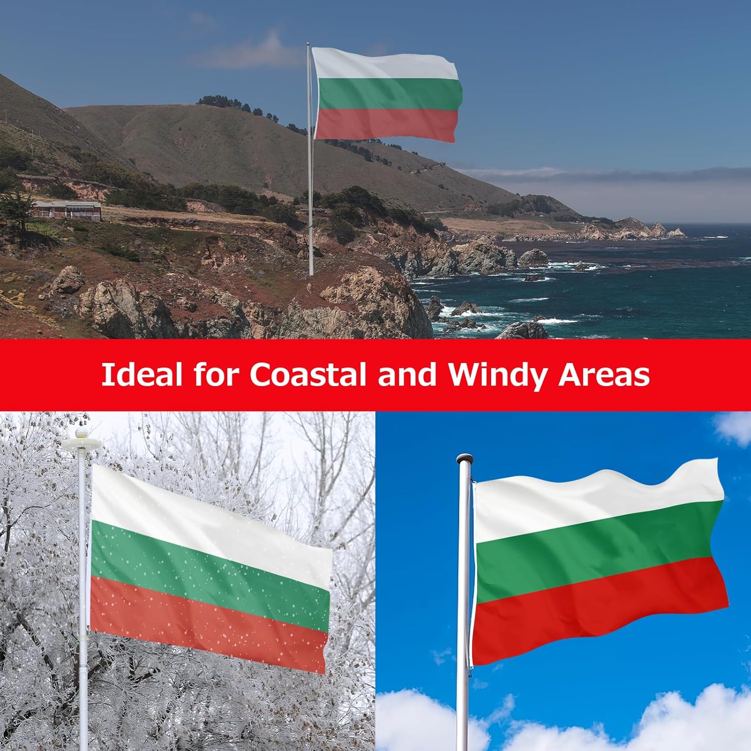 Bulgaria Flag for Outside, 400D Heavy Duty Polyester, Double-Sided Printing, Quadruple Stitched Fly Hem, Fade Resistant, 2 Brass Grommets