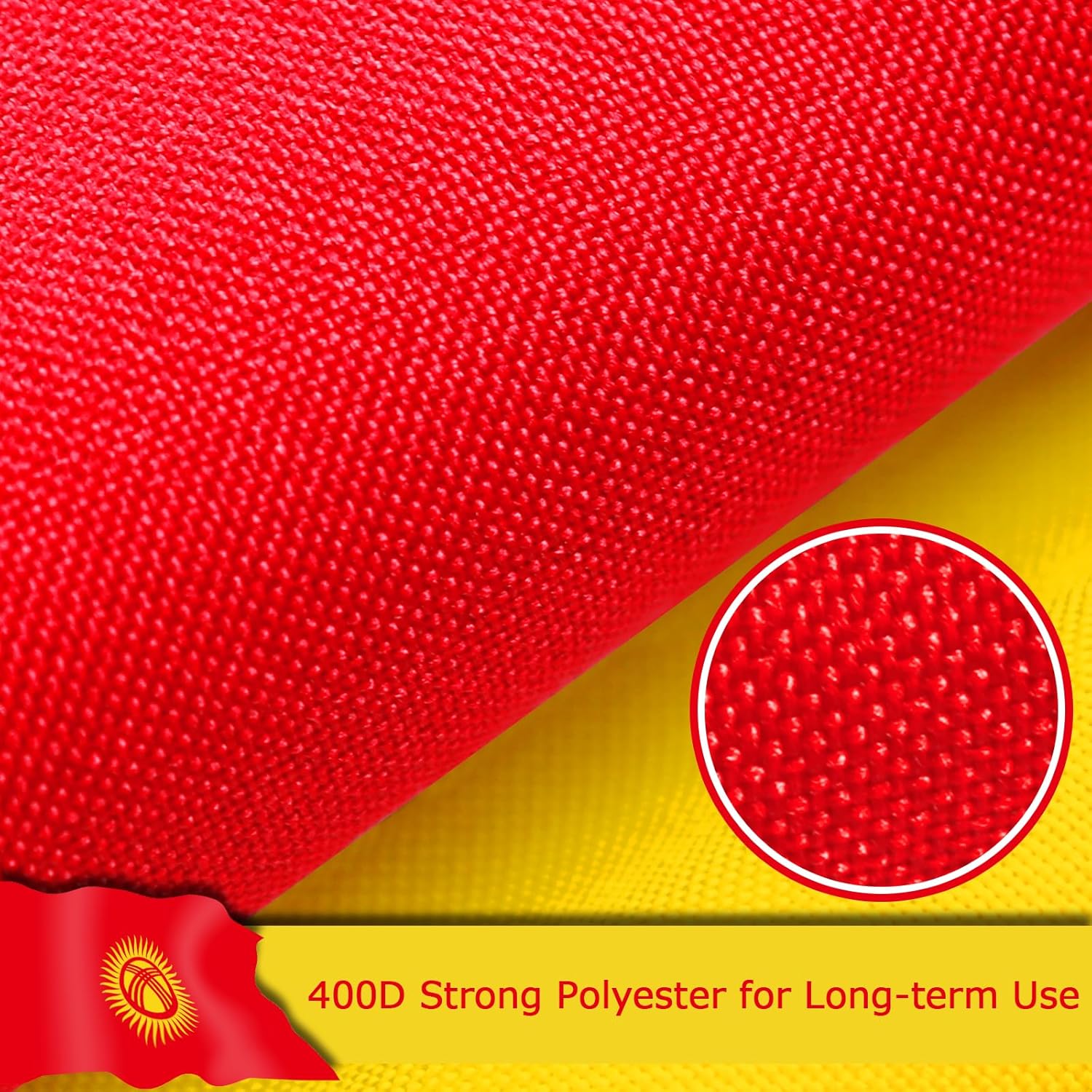 Kyrgyzstan Kyrgyz Flag for Outside, 400D Heavy Duty Polyester, Double-Sided Printing, Quadruple Stitched Fly Hem, Fade Resistant, 2 Brass Grommets