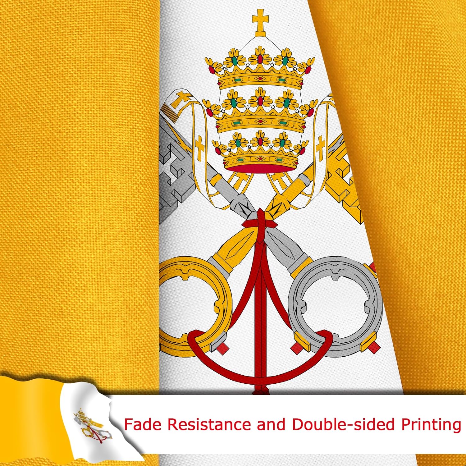 Vatican City Flag for Outside, 400D Heavy Duty Polyester, Double-Sided Printing, Quadruple Stitched Fly Hem, Fade Resistant, 2 Brass Grommets