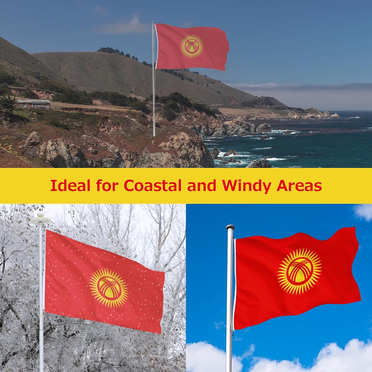 Kyrgyzstan Kyrgyz Flag for Outside, 400D Heavy Duty Polyester, Double-Sided Printing, Quadruple Stitched Fly Hem, Fade Resistant, 2 Brass Grommets