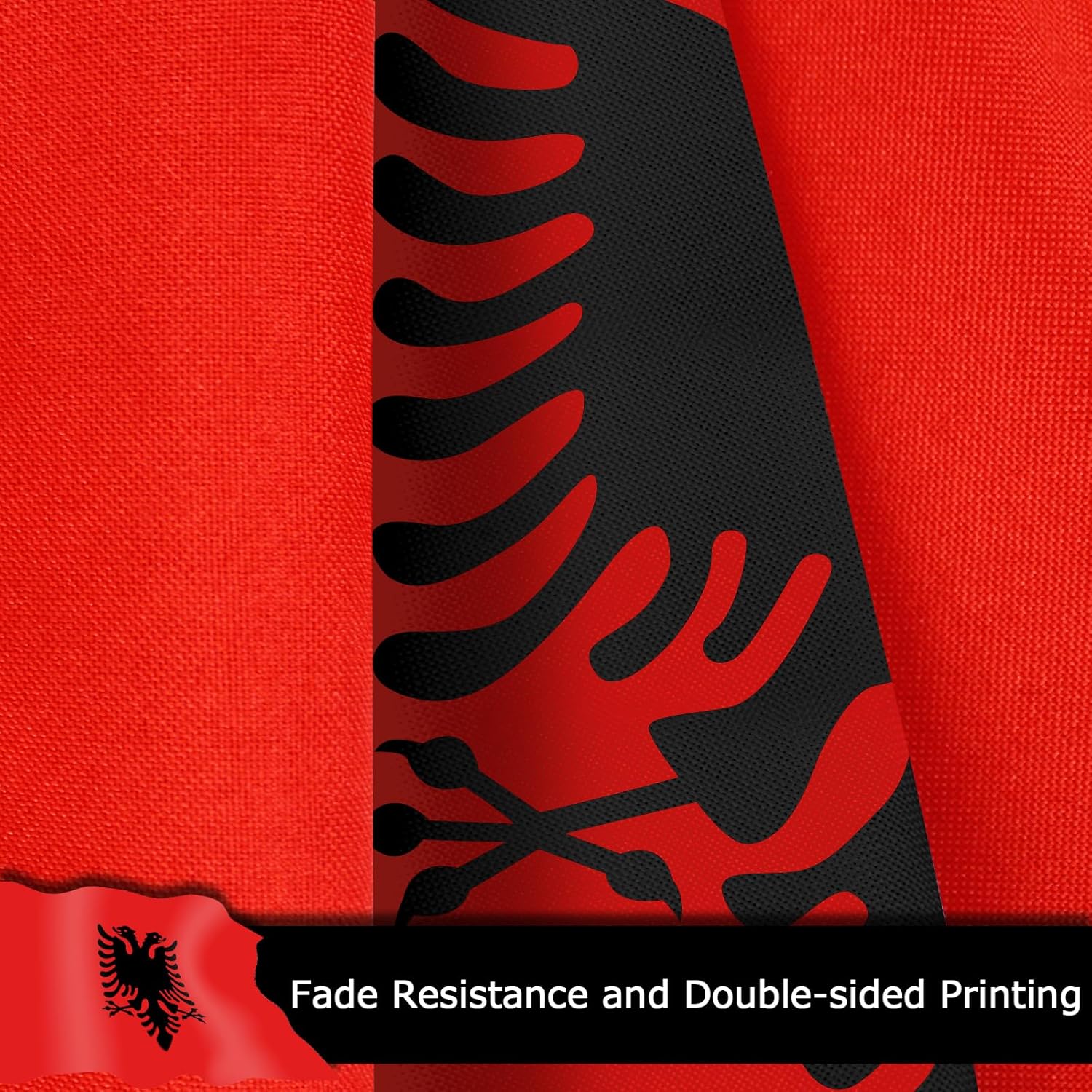 Albania Albanian Flag for Outside, 400D Heavy Duty Polyester, Double-Sided Printing, Quadruple Stitched Fly Hem, Fade Resistant, 2 Brass Grommets