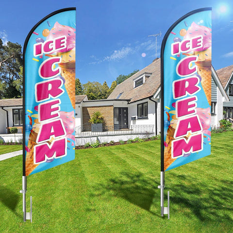 FSFLAG Ice Cream Feather Flag Banner: 8Ft Advertising Banner for Ice Cream Business