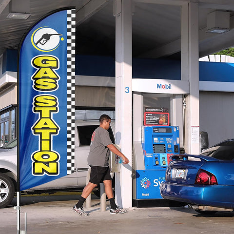 Gas Station Feather Flag: Advertising Banner for Gas Station Business (8ft, Blue)