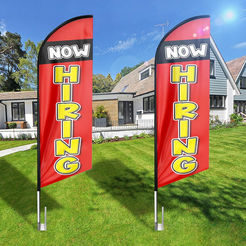 Now Hiring Feather Flag: Advertising Banner for Now Hiring Business (8ft)