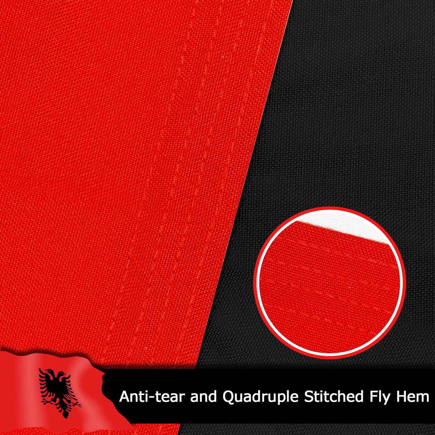 Albania Albanian Flag for Outside, 400D Heavy Duty Polyester, Double-Sided Printing, Quadruple Stitched Fly Hem, Fade Resistant, 2 Brass Grommets