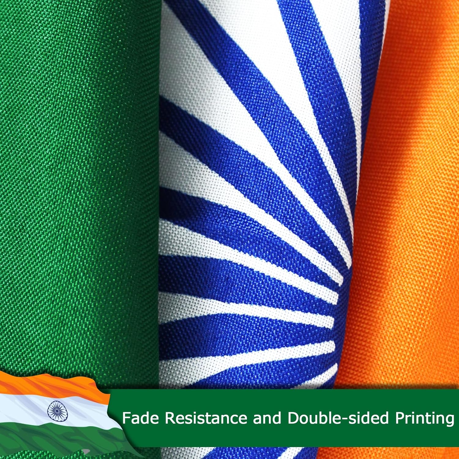 India Indian Flag for Outside, 400D Heavy Duty Polyester, Double-Sided Printing, Quadruple Stitched Fly Hem, Fade Resistant, 2 Brass Grommets