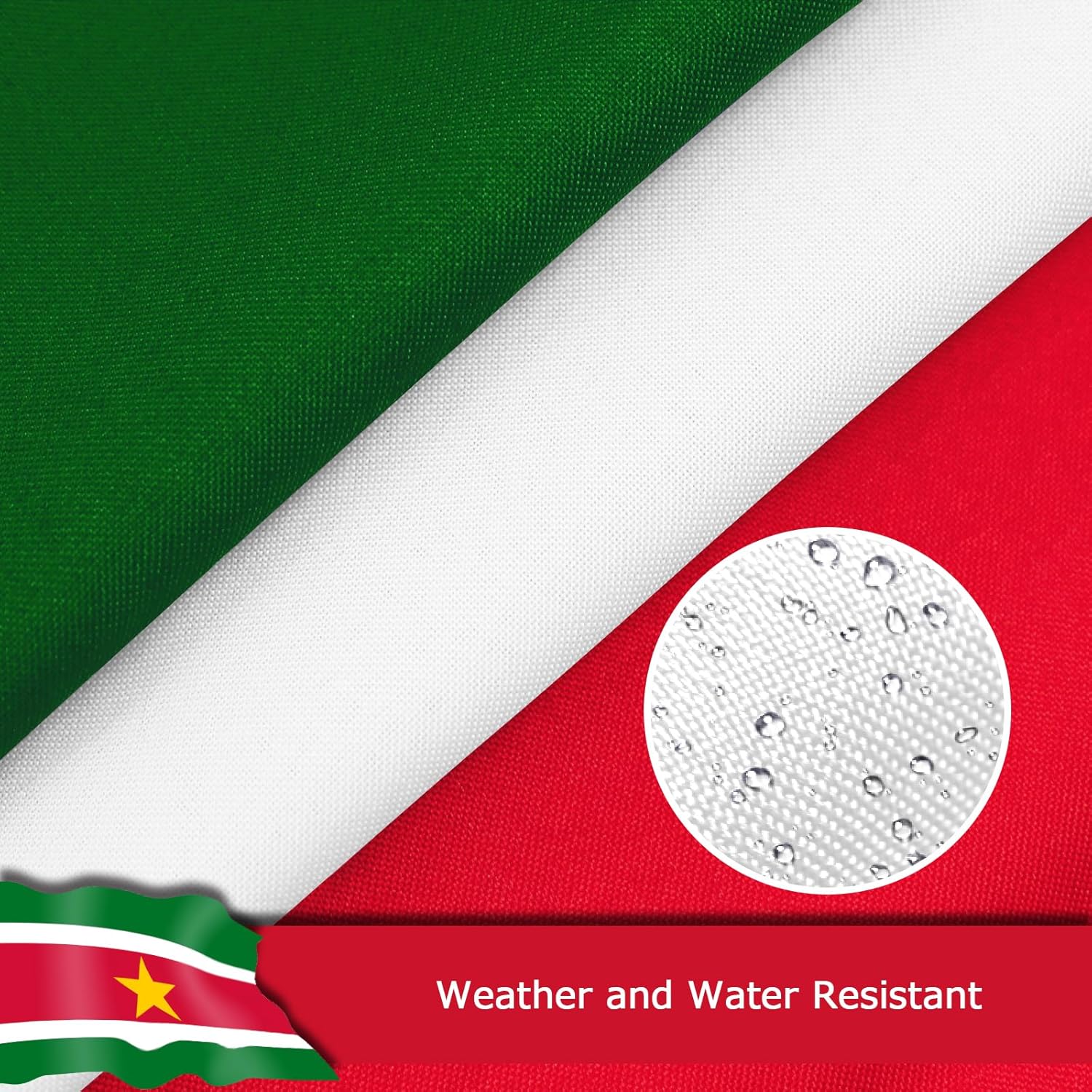 Suriname Surinamese Flag for Outside, 400D Heavy Duty Polyester, Double-Sided Printing, Quadruple Stitched Fly Hem, Fade Resistant, 2 Brass Grommets