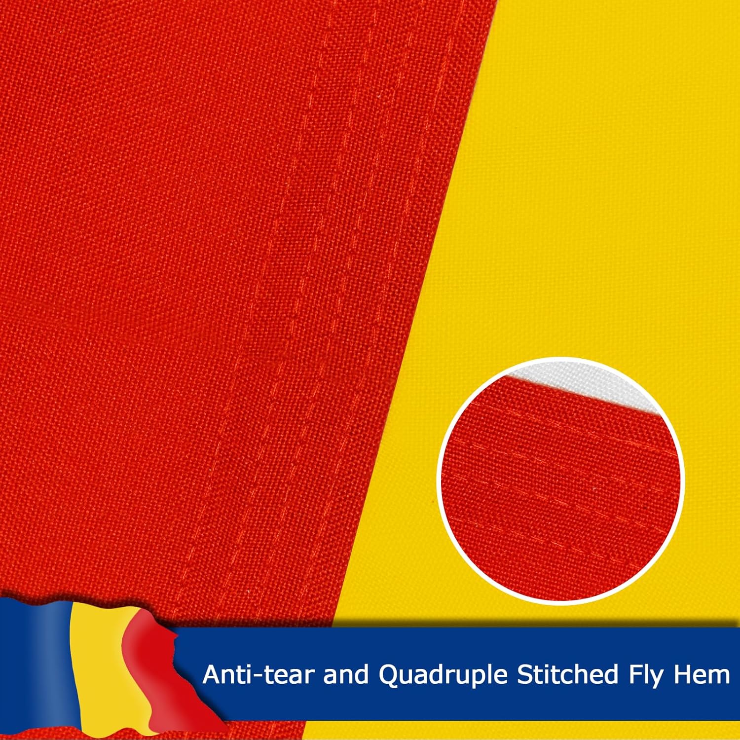 Romania Romanian Flag for Outside, 400D Heavy Duty Polyester, Double-Sided Printing, Quadruple Stitched Fly Hem, Fade Resistant, 2 Brass Grommets