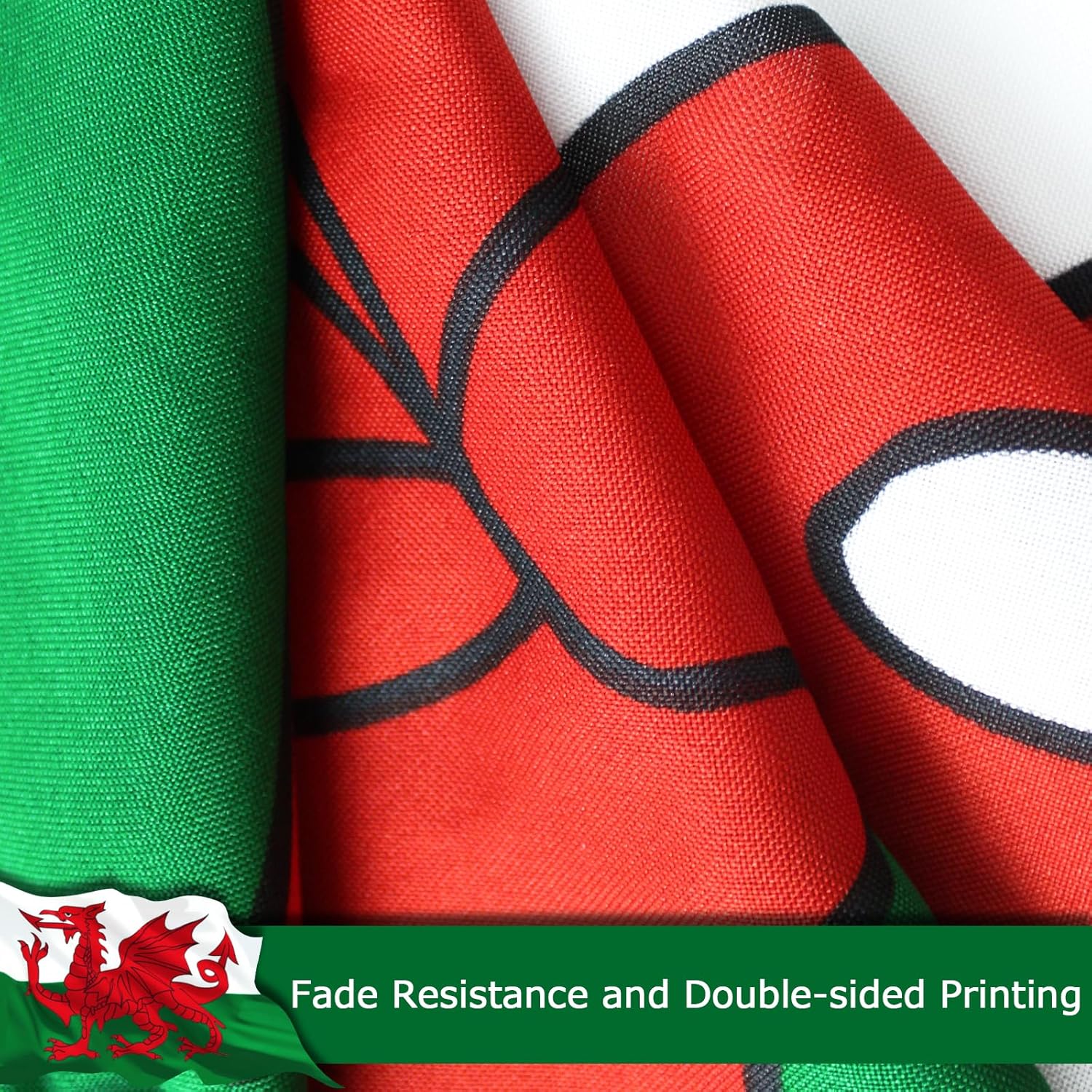 Wales Welsh Flag for Outside, 400D Heavy Duty Polyester, Double-Sided Printing, Quadruple Stitched Fly Hem, Fade Resistant, 2 Brass Grommets