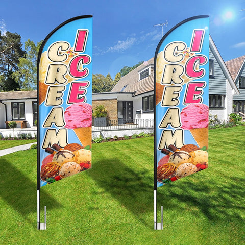 FSFLAG Ice Cream Feather Swooper Flag: 8Ft Advertising Banner for Ice Cream Business