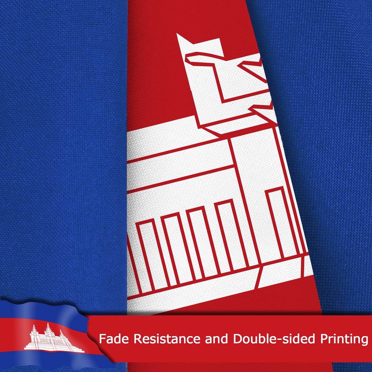 Cambodia Cambodian Flag for Outside, 400D Heavy Duty Polyester, Double-Sided Printing, Quadruple Stitched Fly Hem, Fade Resistant, 2 Brass Grommets
