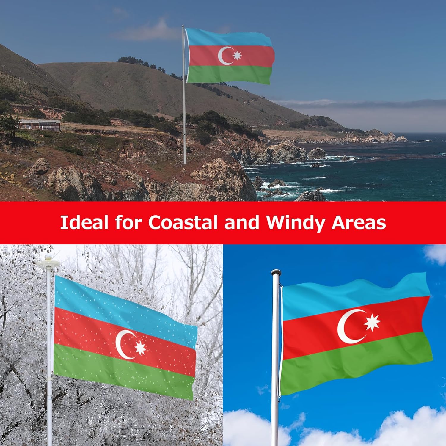 Azerbaijan Azerbaijanis Azeris Flag for Outside, 400D Heavy Duty Polyester, Double-Sided Printing, Quadruple Stitched Fly Hem, Fade Resistant, 2 Brass Grommets