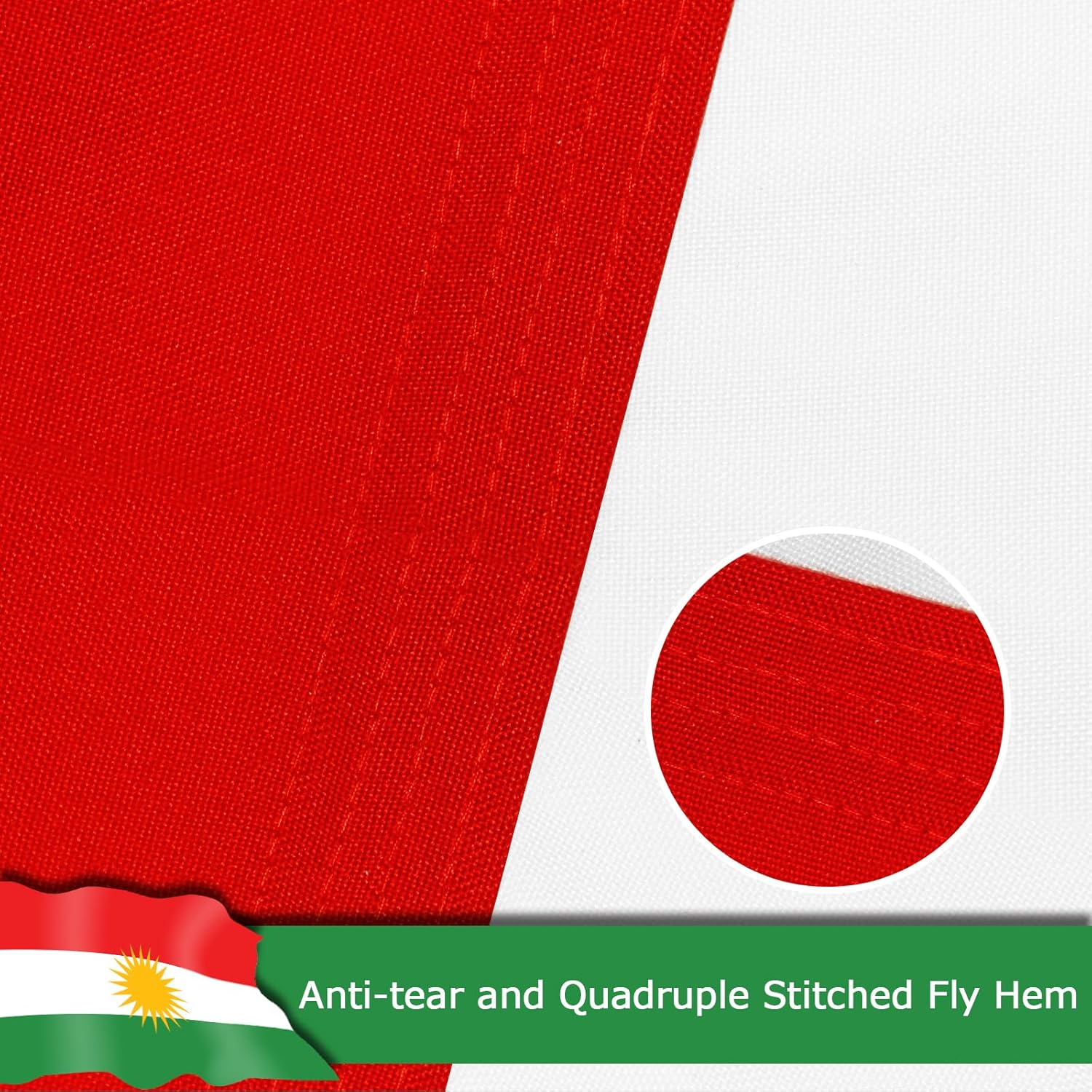 Kurdistan Region Flag for Outside, 400D Heavy Duty Polyester, Double-Sided Printing, Quadruple Stitched Fly Hem, Fade Resistant, 2 Brass Grommets